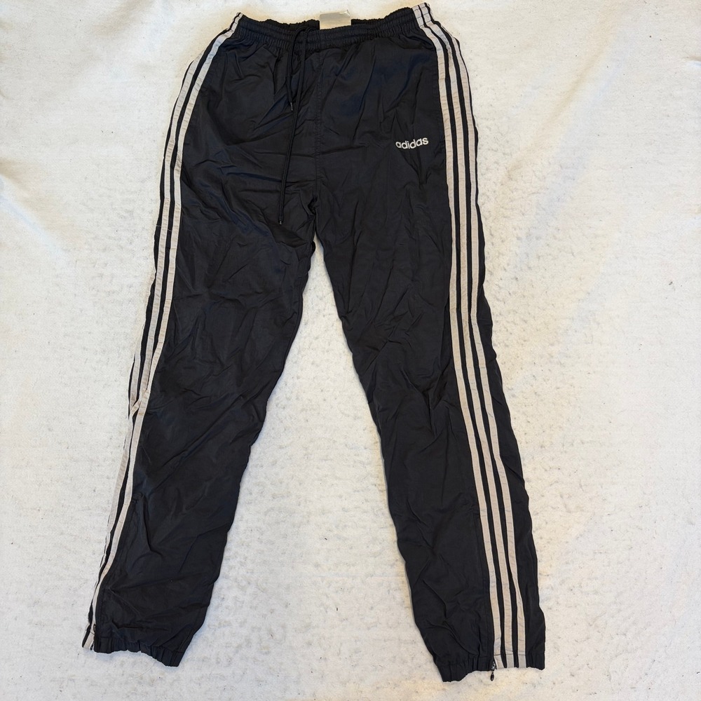 Adidas Track Pants Mens Small Black Vintage 3-Stripe Windbreaker Joggers